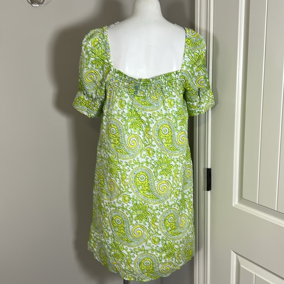 J Crew x SZ Blockprints Square Neck Puff Sleeve Mini Dress Green Sz M NEW BQ857 - Picture 9 of 16